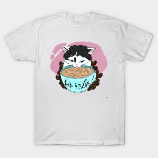 Waffle the cat with latte macciatto coffee T-Shirt